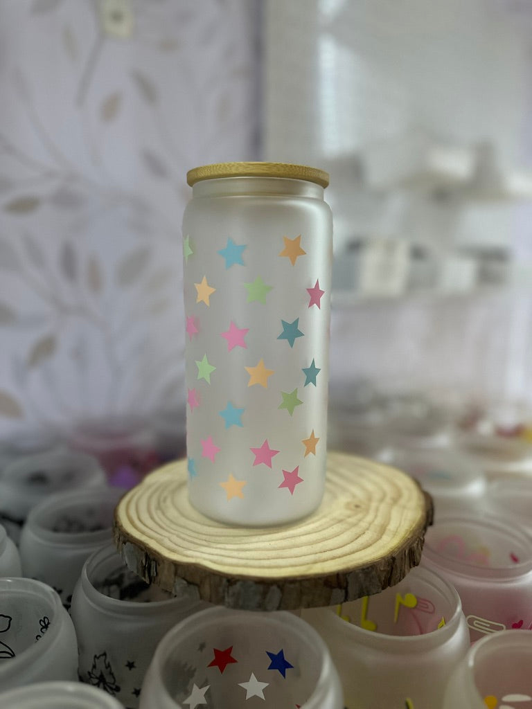 Boho Stars | UVDTF | 20 oz Libbey Can Glass with Bamboo Lid & Straw