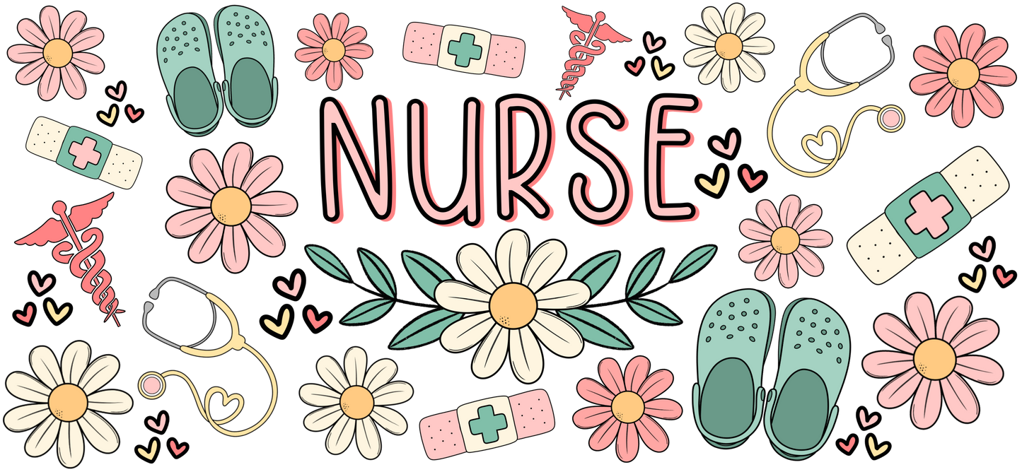Boho Floral Nurse | UVDTF | 40oz Glass Tumbler with Bamboo Lid & Straw