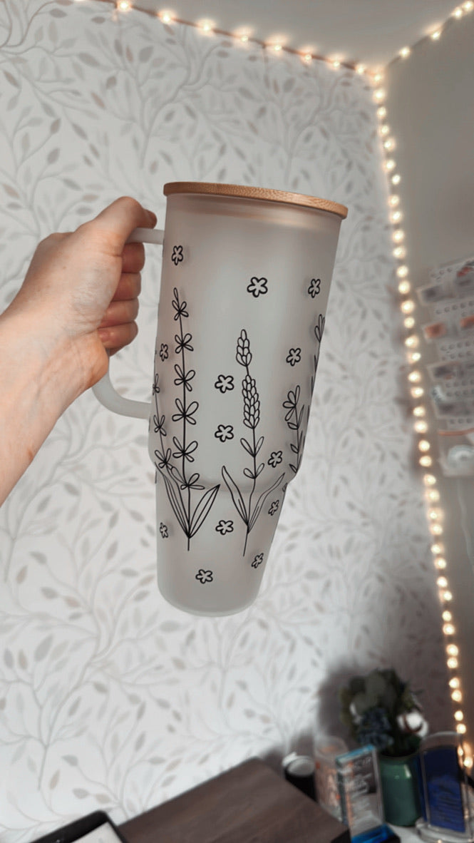 Wildflowers | VINYL | 40 oz Glass Tumbler with Bamboo Lid & Straw