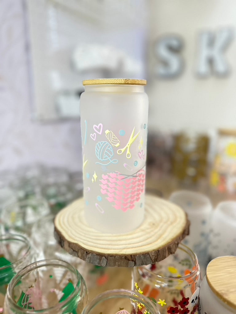 Knitting | UVDTF | 20 oz Libbey Can Glass with Bamboo Lid & Straw