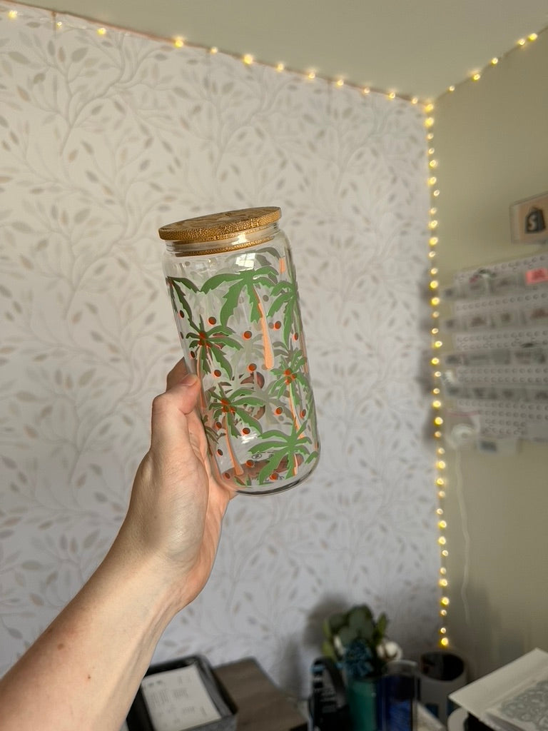 Palm Trees | UVDTF | 20 oz Libbey Can Glass with Bamboo Lid & Straw
