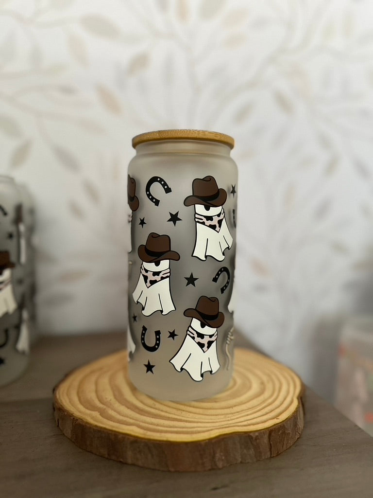Cowboy Ghost | VINYL | 20 oz Libbey Can Glass with Bamboo Lid & Straw