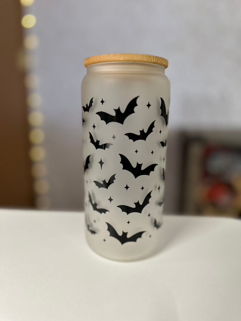 Bats | UVDTF | 20 oz Libbey Can Glass with Bamboo Lid & Straw