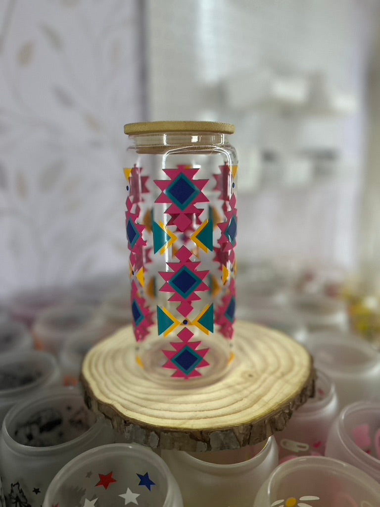 Aztec | UVDTF | 20 oz Libbey Can Glass with Bamboo Lid & Straw