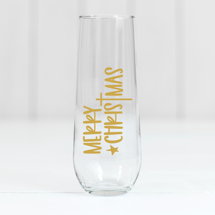 Merry Christmas | VINYL | 10oz Stemless Flute Glass