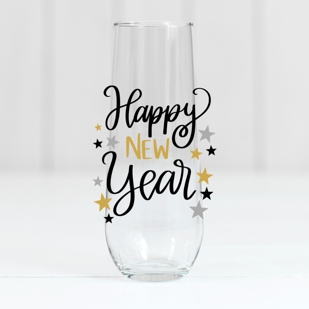 Happy New Year | UVDTF | 10oz Stemless Flute Glass