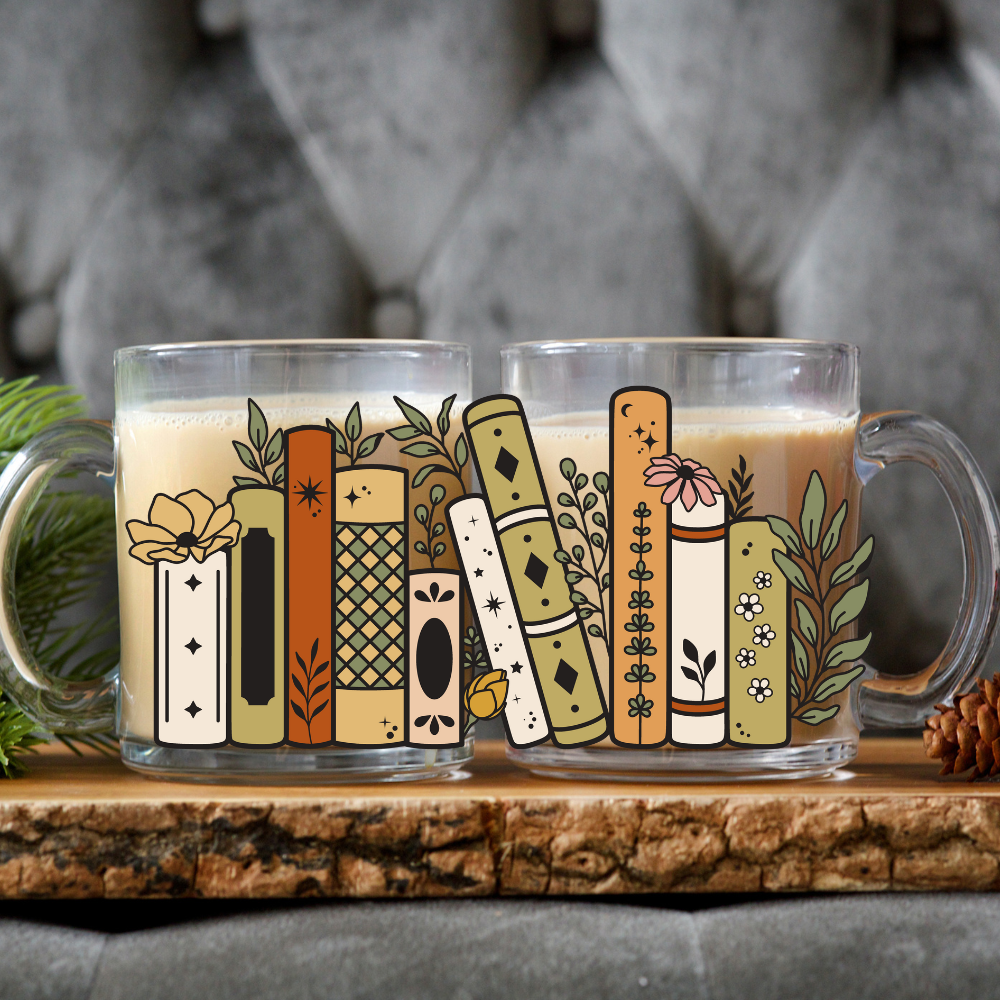 Floral Books - Color | UVDTF | 12 oz Clear Coffee Mug