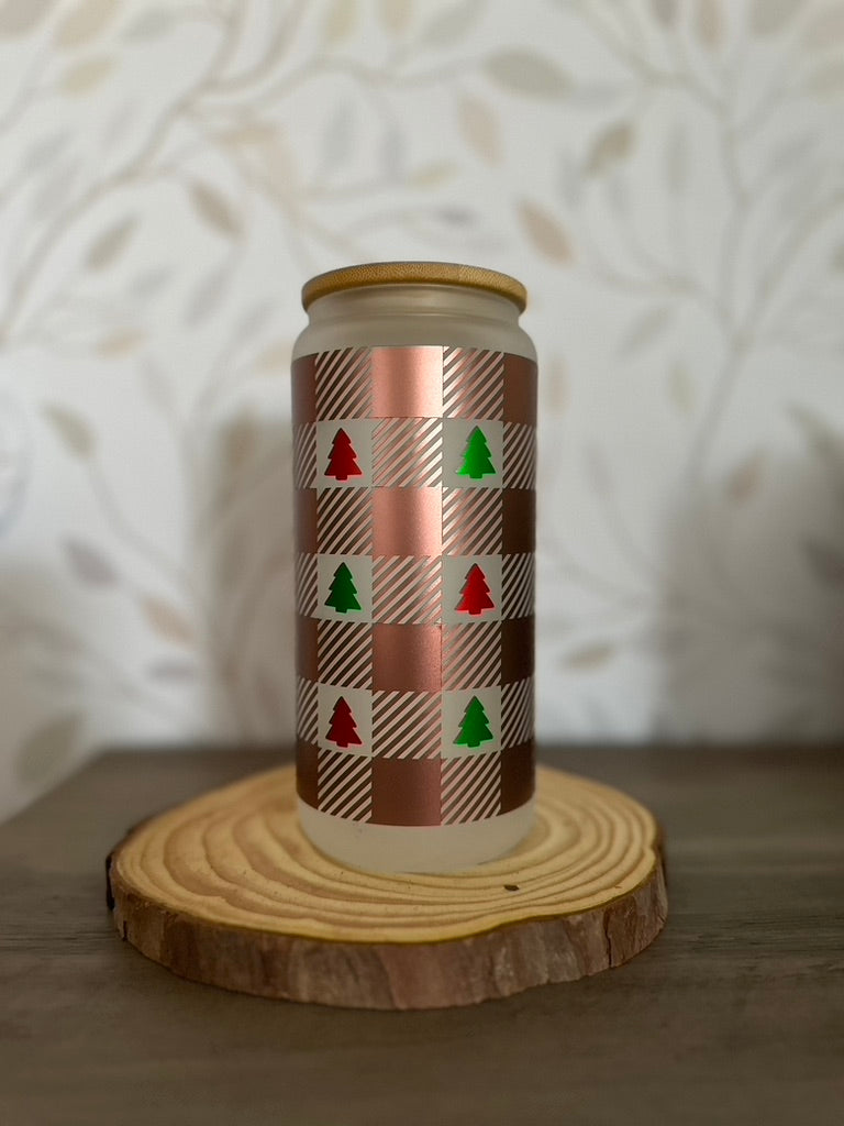 Christmas Plaid | UVDTF | 20 oz Libbey Can Glass with Bamboo Lid & Straw