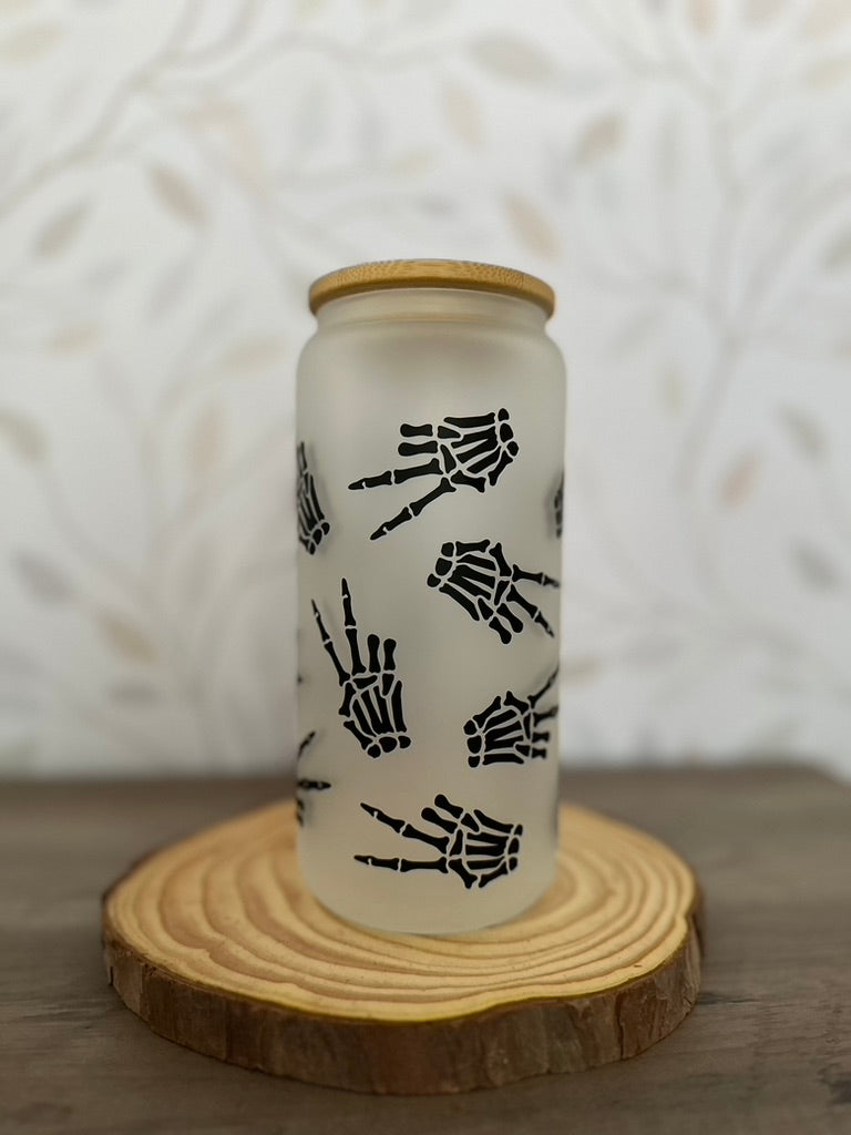 Skelly Peace | UVDTF | 20 oz Libbey Can Glass with Bamboo Lid & Straw
