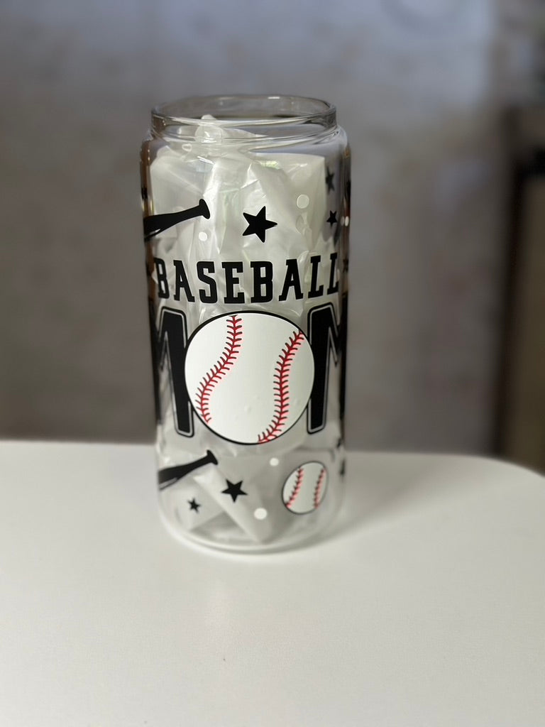 Baseball Mom | UVDTF | 20 oz Libbey Can Glass with Bamboo Lid & Straw