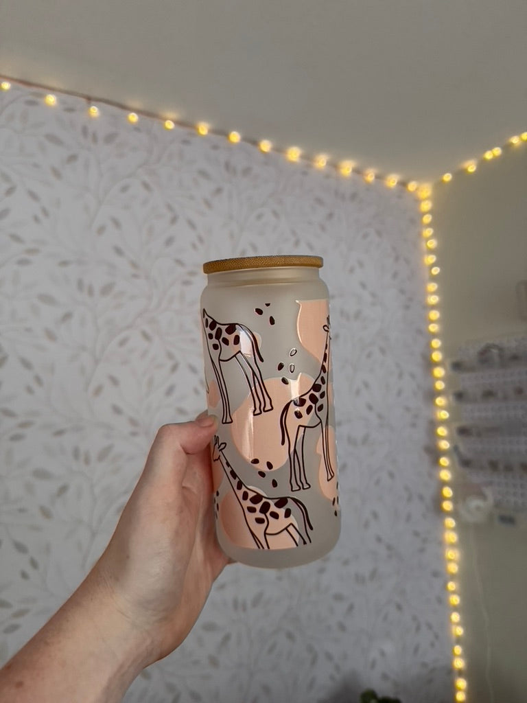 Giraffe | UVDTF | 20 oz Libbey Can Glass with Bamboo Lid & Straw