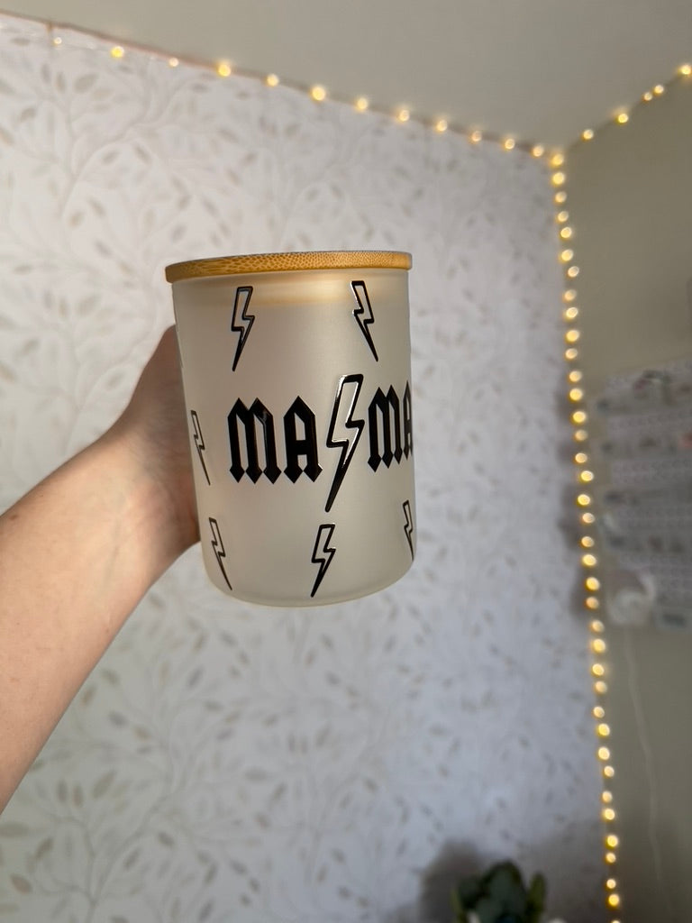 Mama Lightning Bolt | UVDTF | 15oz Mug with Handle, Bamboo Lid & Straw
