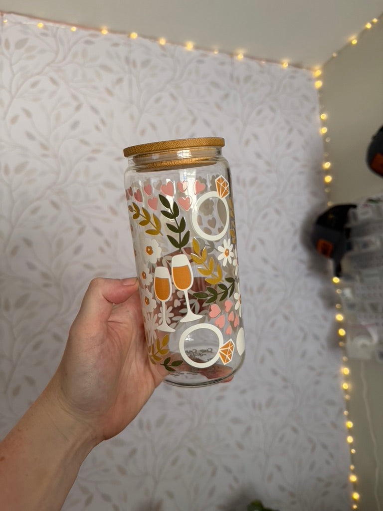 Bridal Engagement | UVDTF | 20 oz Libbey Can Glass with Bamboo Lid & Straw