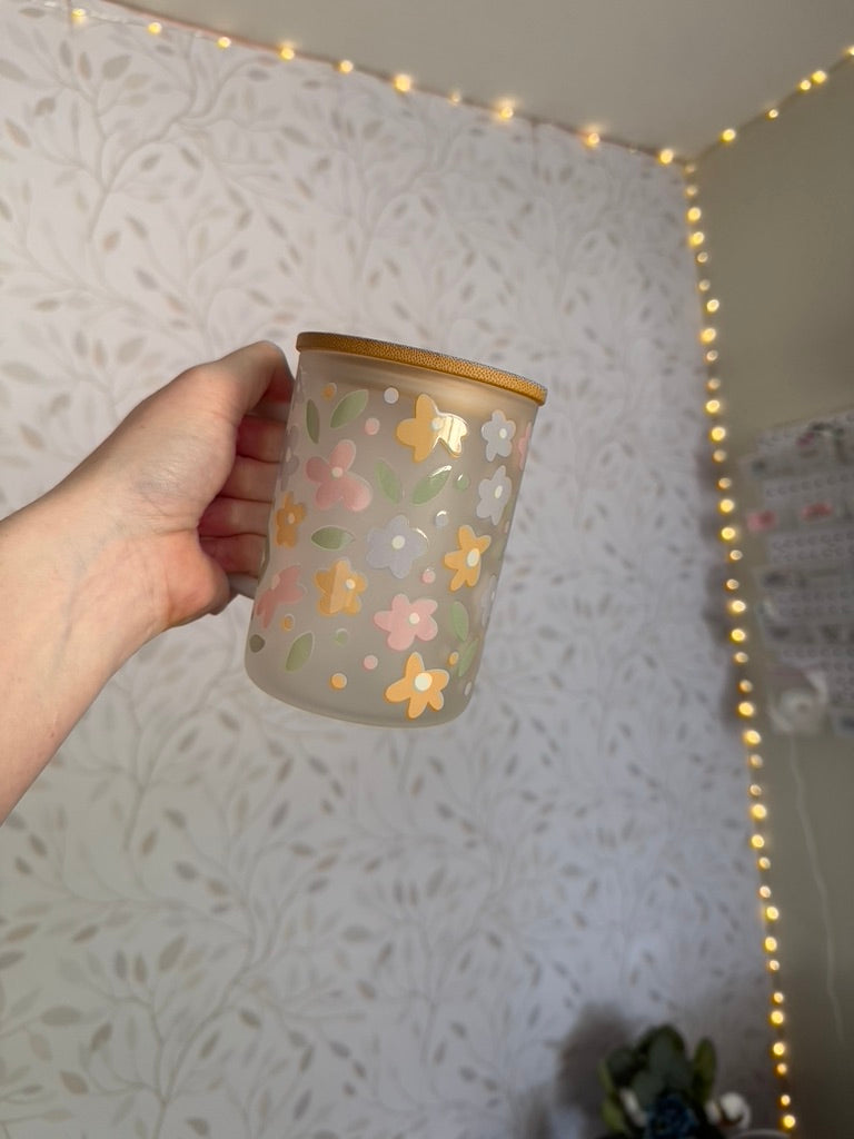 Pastel Petals | UVDTF | 15oz Mug with Handle, Bamboo Lid & Straw
