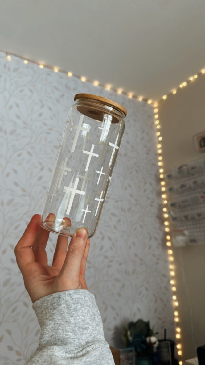 Crosses | UVDTF | 20 oz Libbey Can Glass with Bamboo Lid & Straw