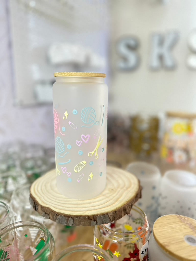 Knitting | UVDTF | 20 oz Libbey Can Glass with Bamboo Lid & Straw