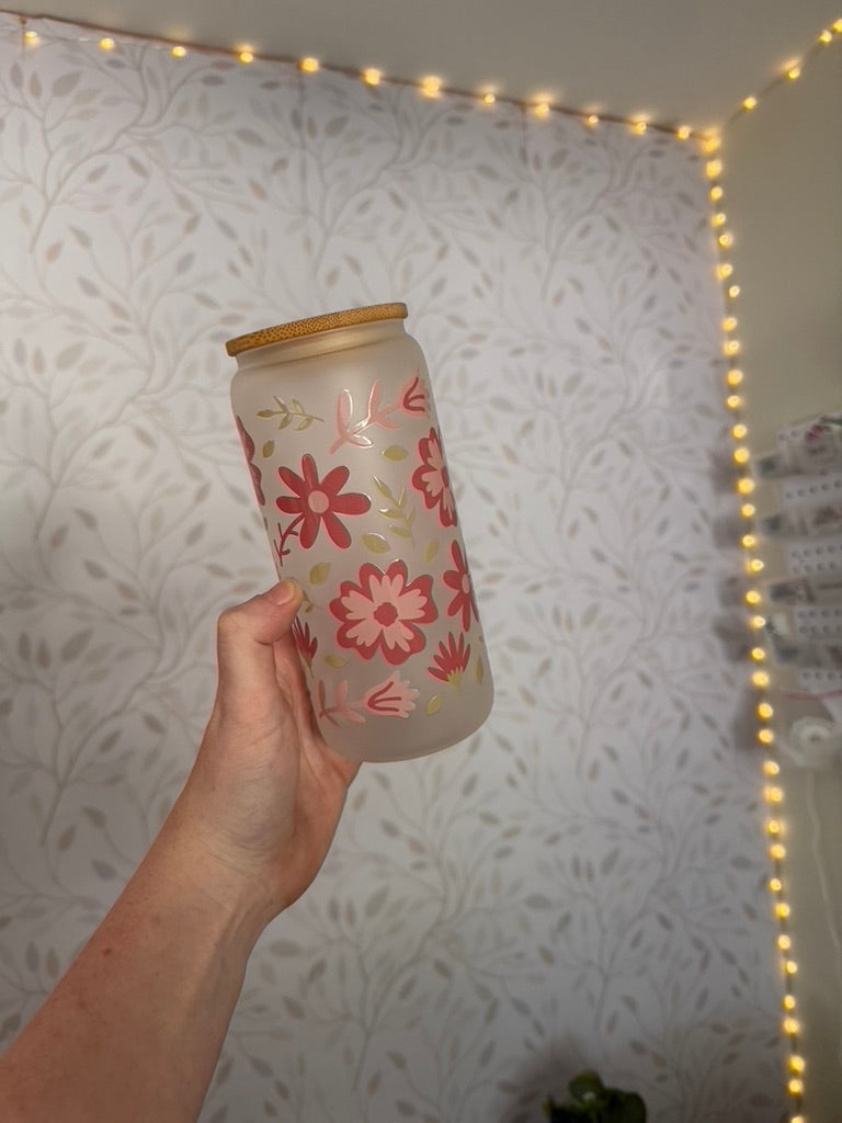 Spring Flowers | UVDTF | 20 oz Libbey Can Glass with Bamboo Lid & Straw
