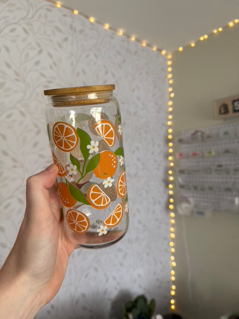 Oranges | UVDTF | 20 oz Libbey Can Glass with Bamboo Lid & Straw