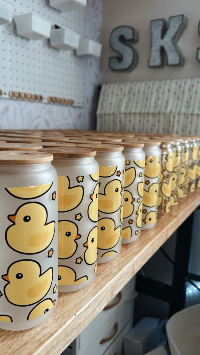 Rubber Duck | UVDTF | 20 oz Libbey Can Glass with Bamboo Lid & Straw