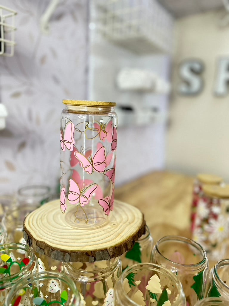 Butterflies | VINYL | 20 oz Libbey Can Glass with Bamboo Lid & Straw