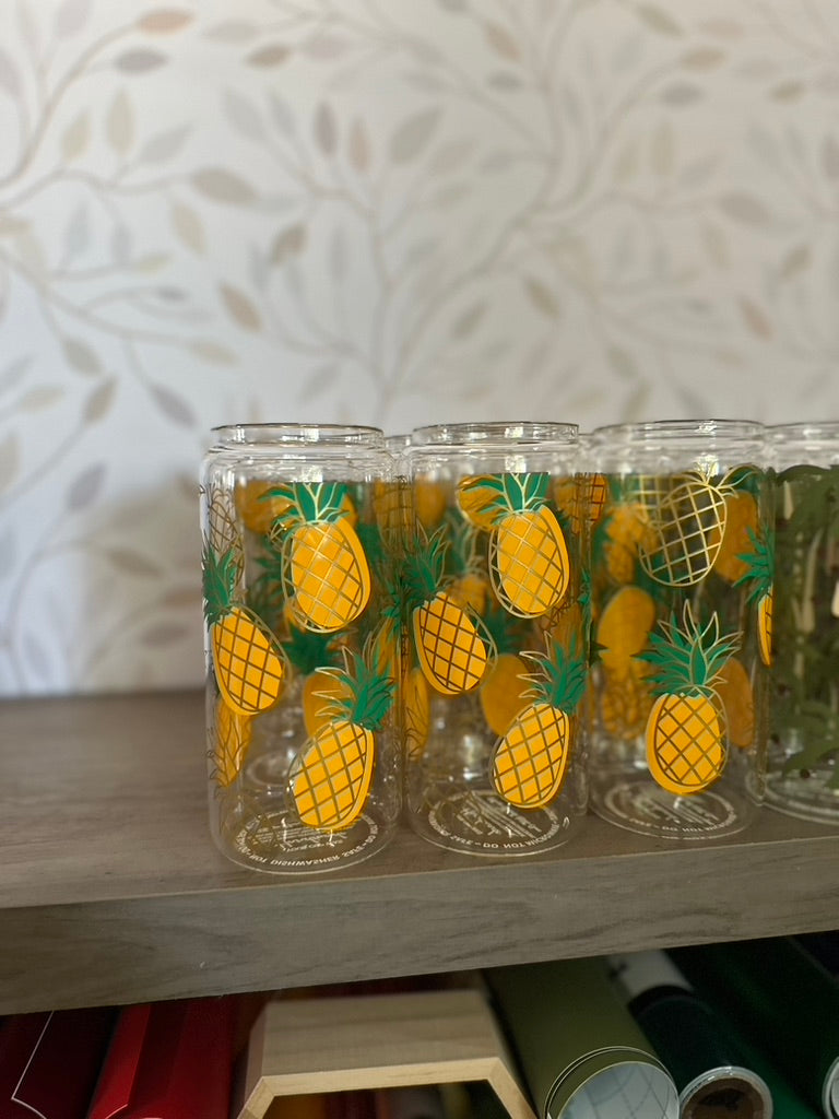 Pineapples | UVDTF | 20 oz Libbey Can Glass with Bamboo Lid & Straw