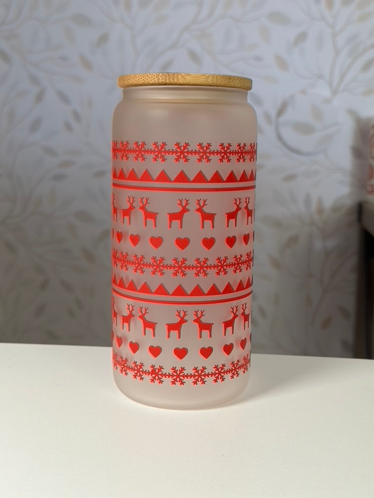 Knitted Christmas | UVDTF | 20 oz Libbey Can Glass with Bamboo Lid & Straw