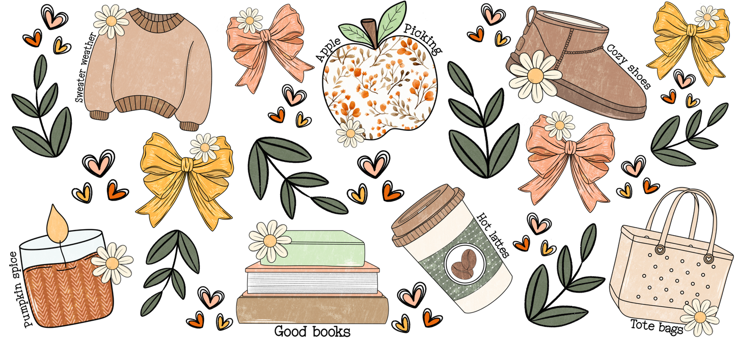Fall Coquette | UVDTF | 40oz Glass Tumbler with Bamboo Lid & Straw