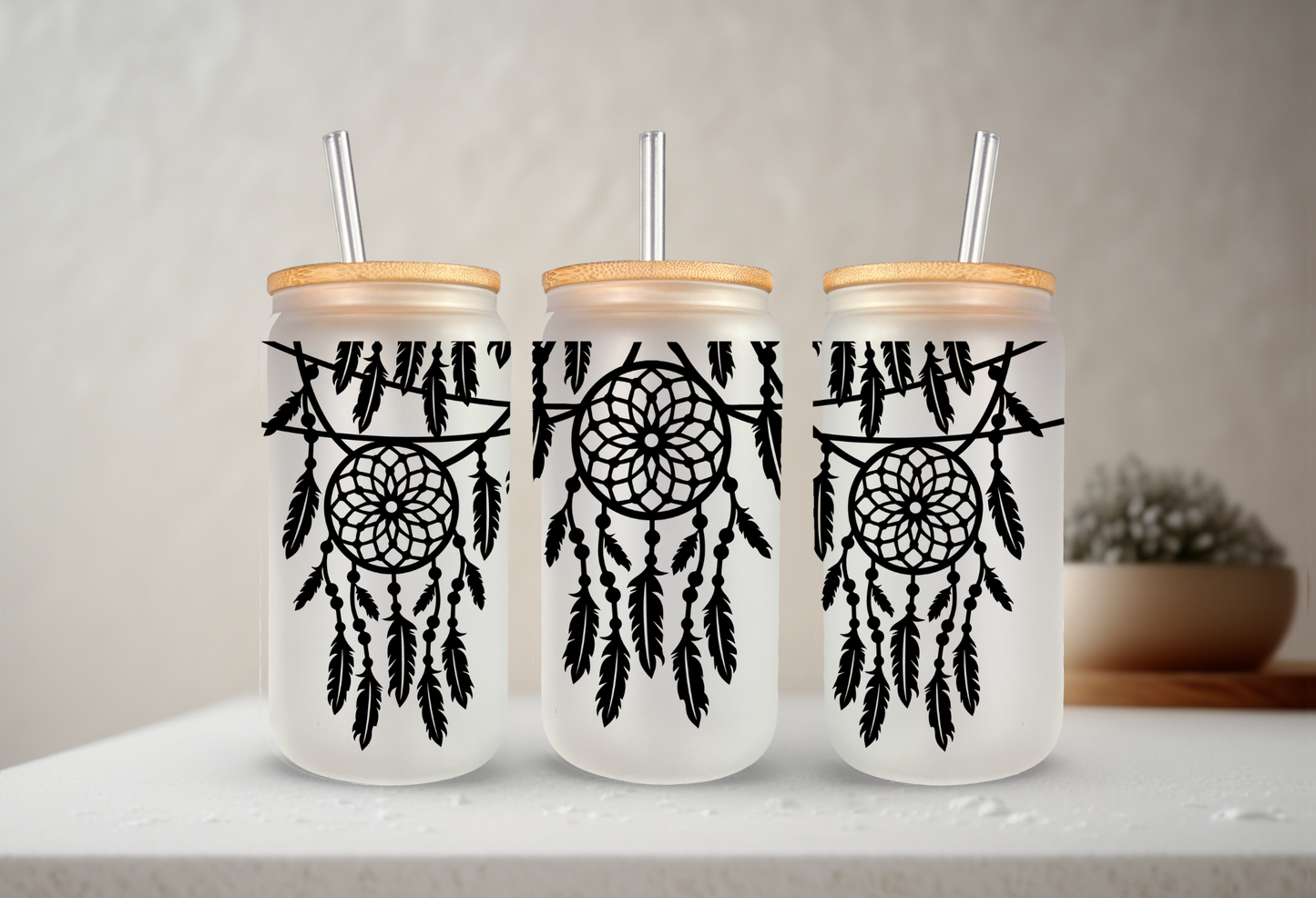 Dreamcatcher | UVDTF | 20 oz Libbey Can Glass with Bamboo Lid & Straw