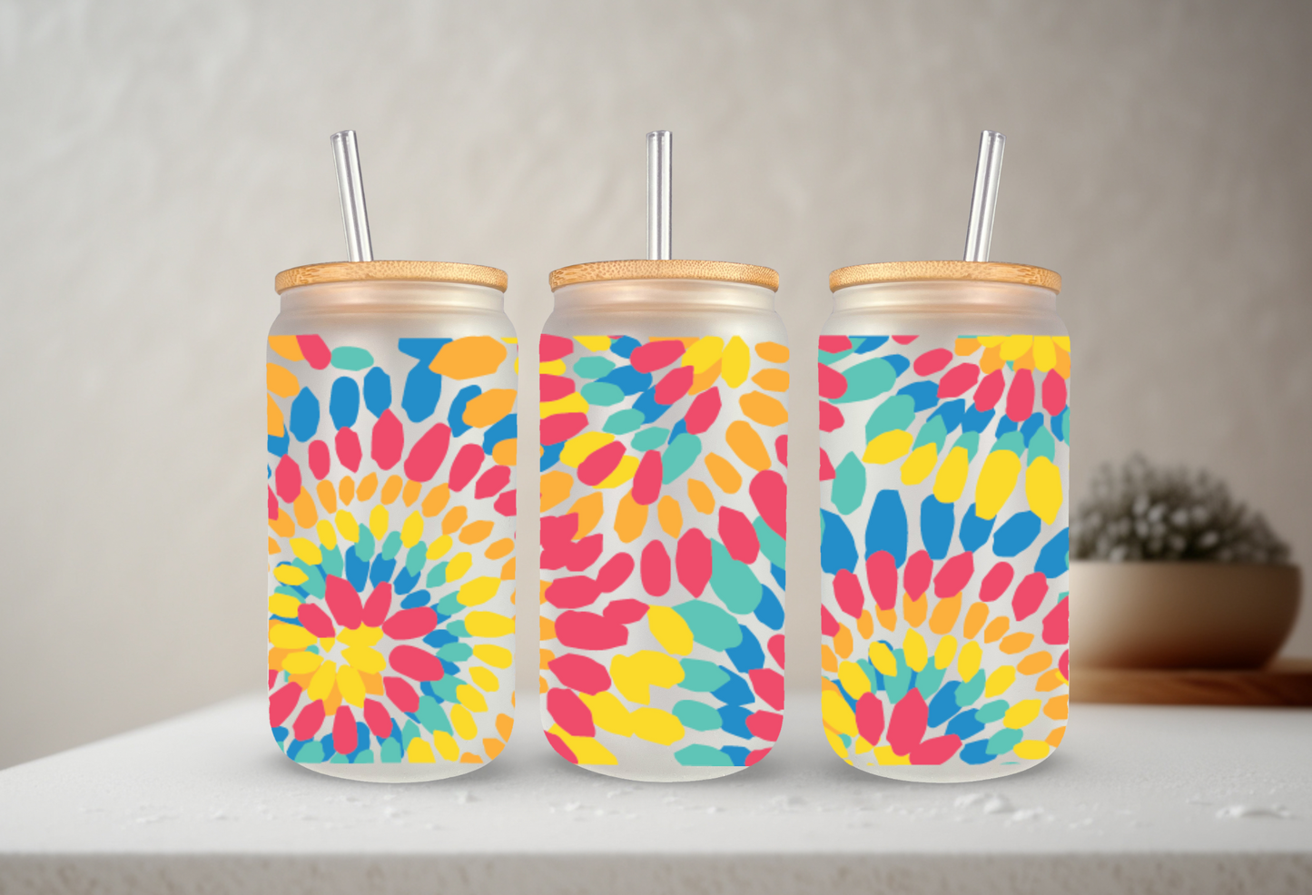 Tie Dye | UVDTF | 20 oz Libbey Can Glass with Bamboo Lid & Straw