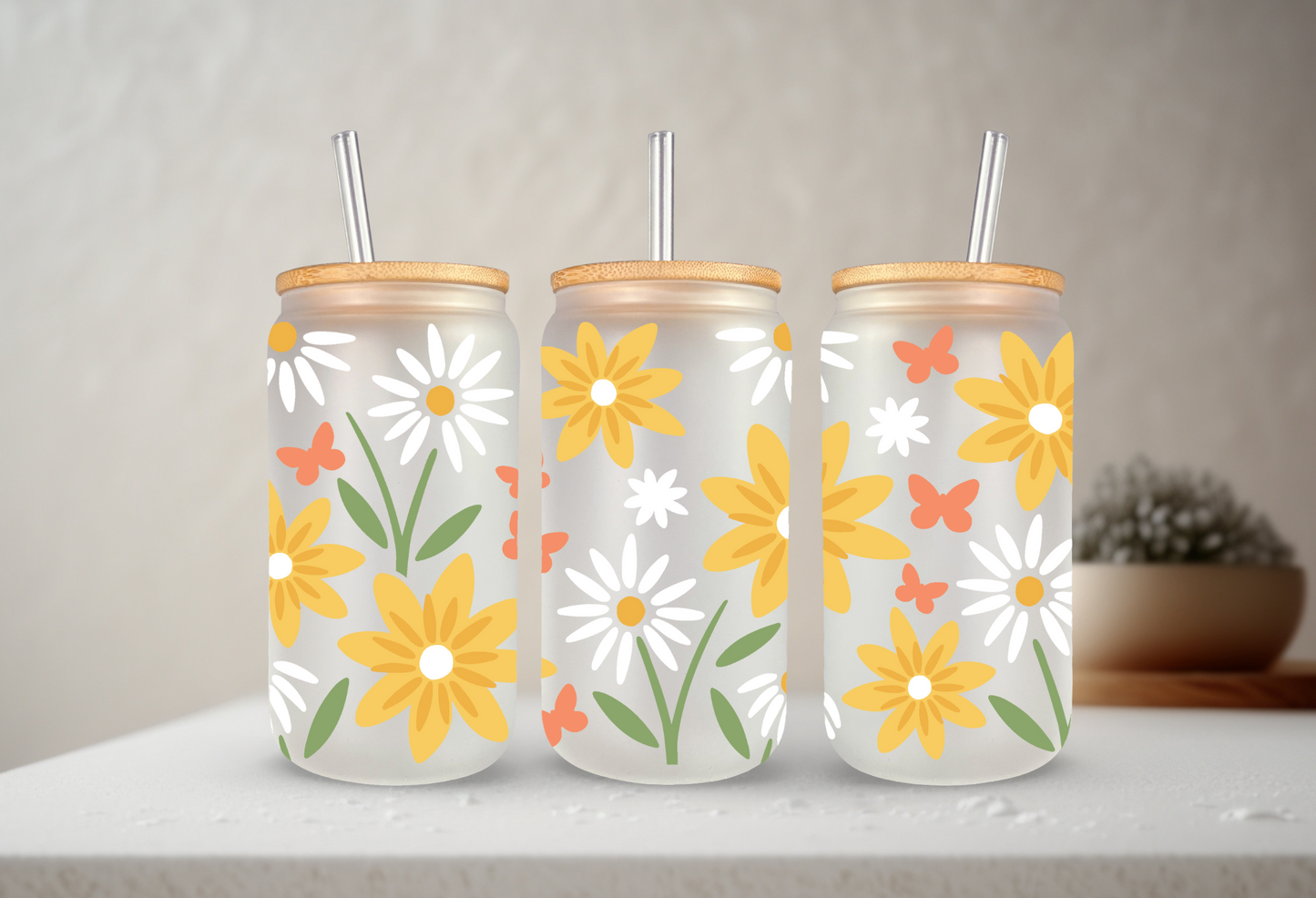 Summer Meadow | VINYL | 20 oz Libbey Can Glass with Bamboo Lid & Straw