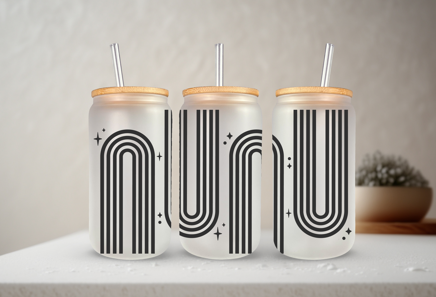 Retro Rainbow | UVDTF | 20 oz Libbey Can Glass with Bamboo Lid & Straw