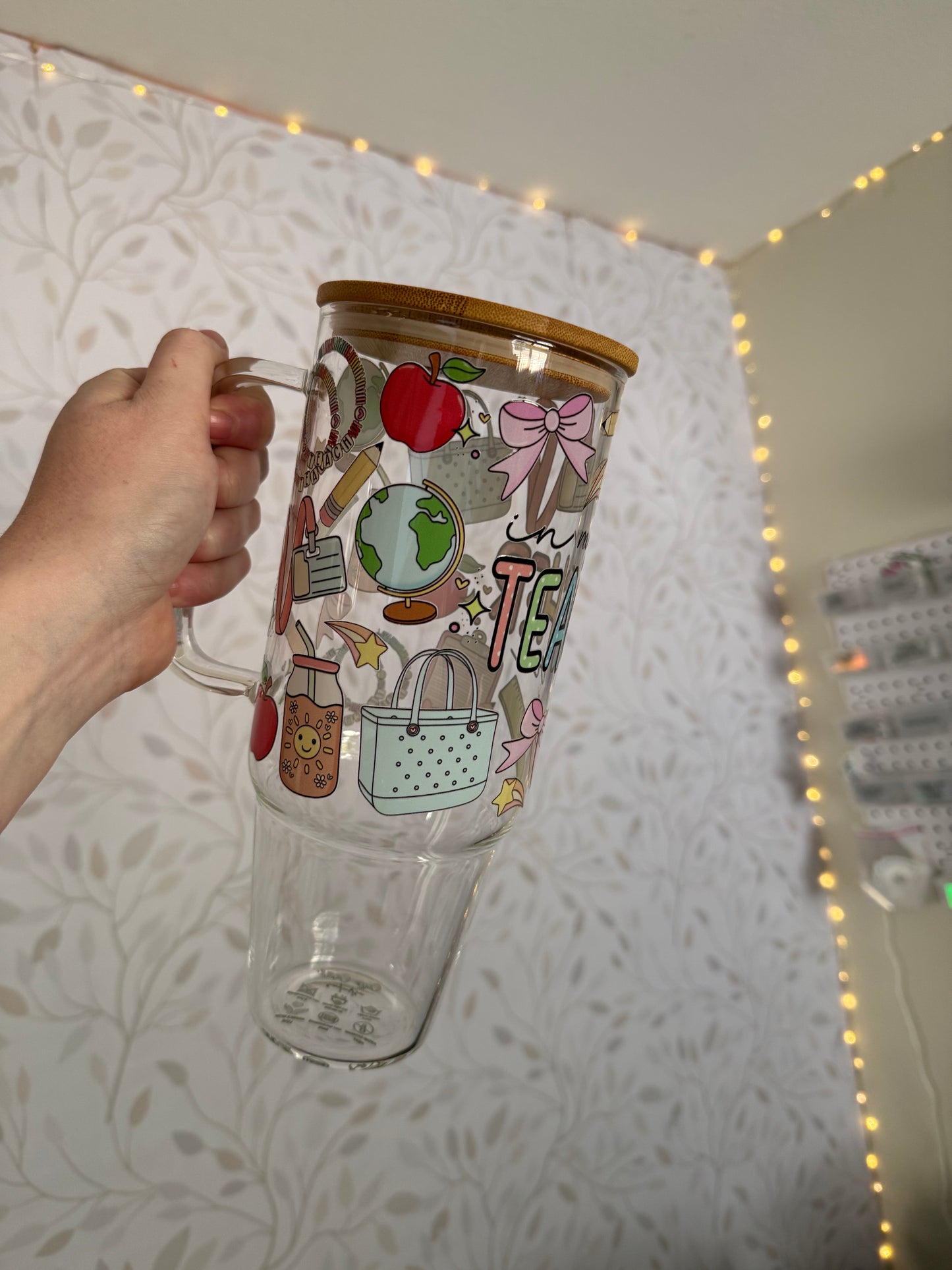 In My Teacher Era | UVDTF | 40oz Glass Tumbler with Bamboo Lid & Straw