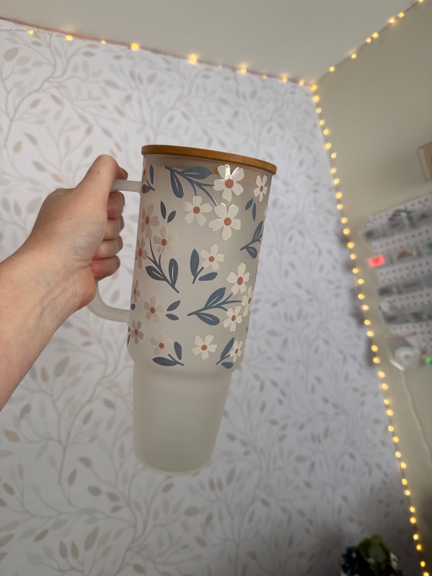 Summer Daisies | UVDTF | 40 oz Glass Tumbler with Bamboo Lid & Straw