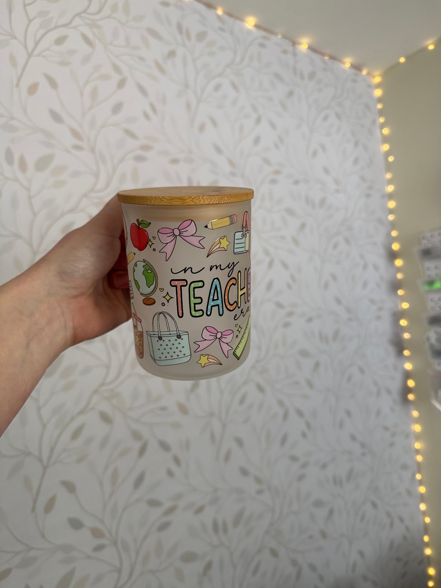 In My Teacher Era | UVDTF | 15oz Mug with Handle, Bamboo Lid & Straw