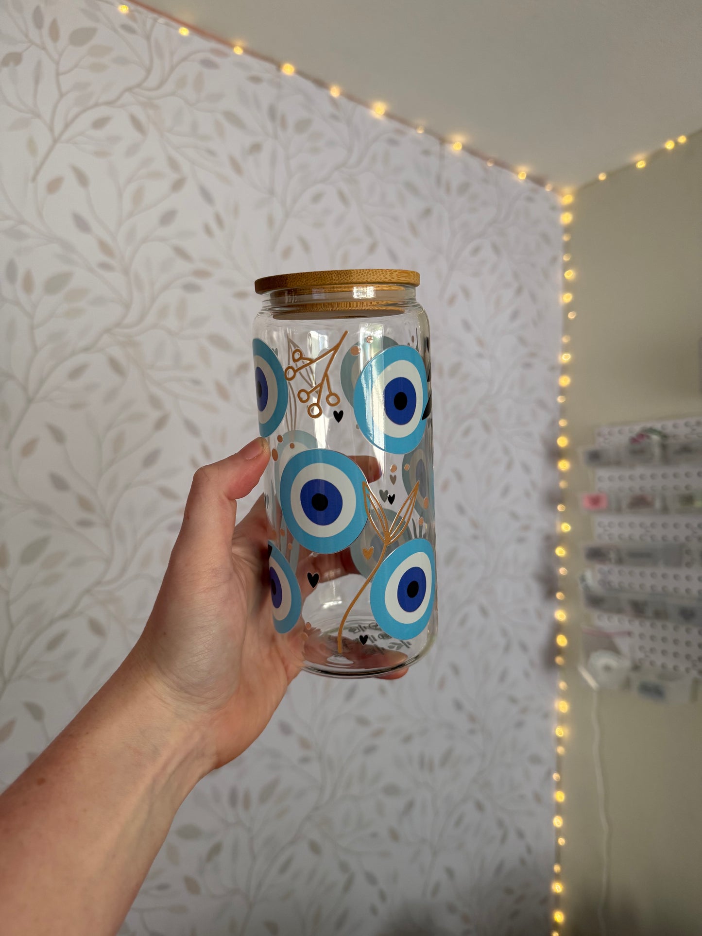 Evil Eye | UVDTF | 20 oz Libbey Can Glass with Bamboo Lid & Straw