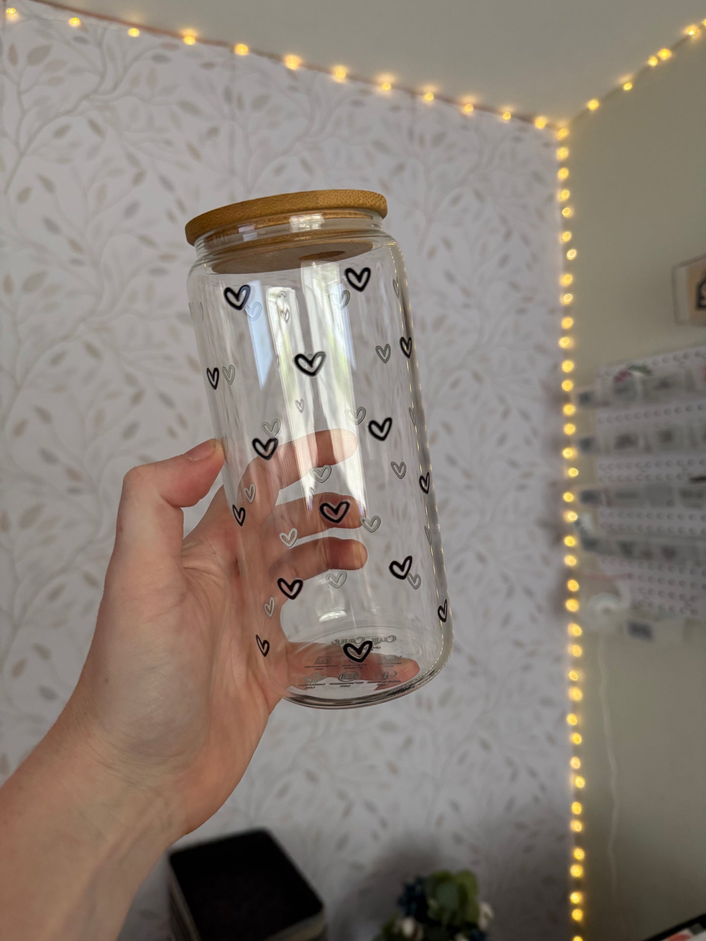 Tiny Hearts | UVDTF | 20 oz Libbey Can Glass with Bamboo Lid & Straw