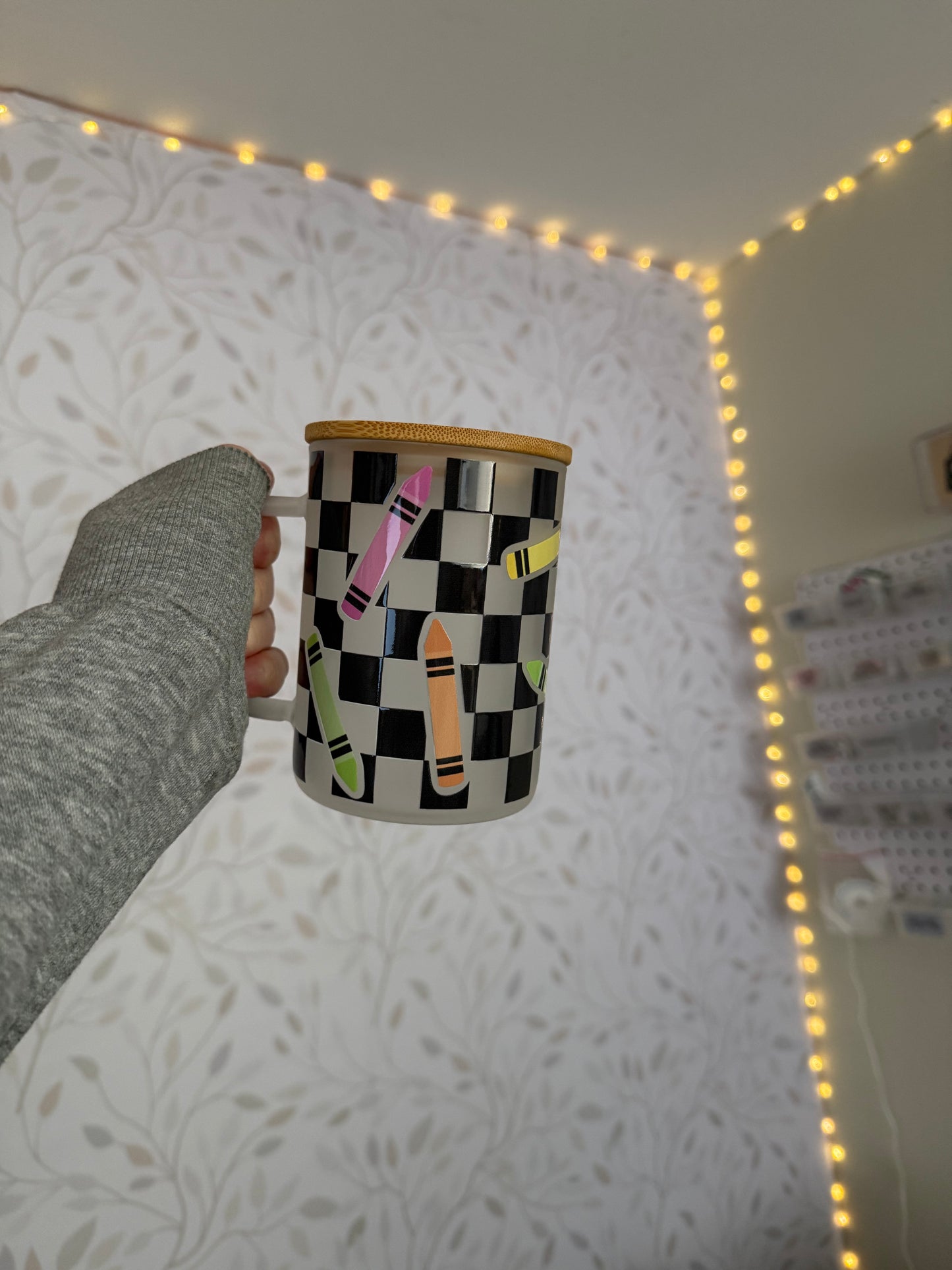 Retro Crayons | UVDTF | 15oz Mug with Handle, Bamboo Lid & Straw