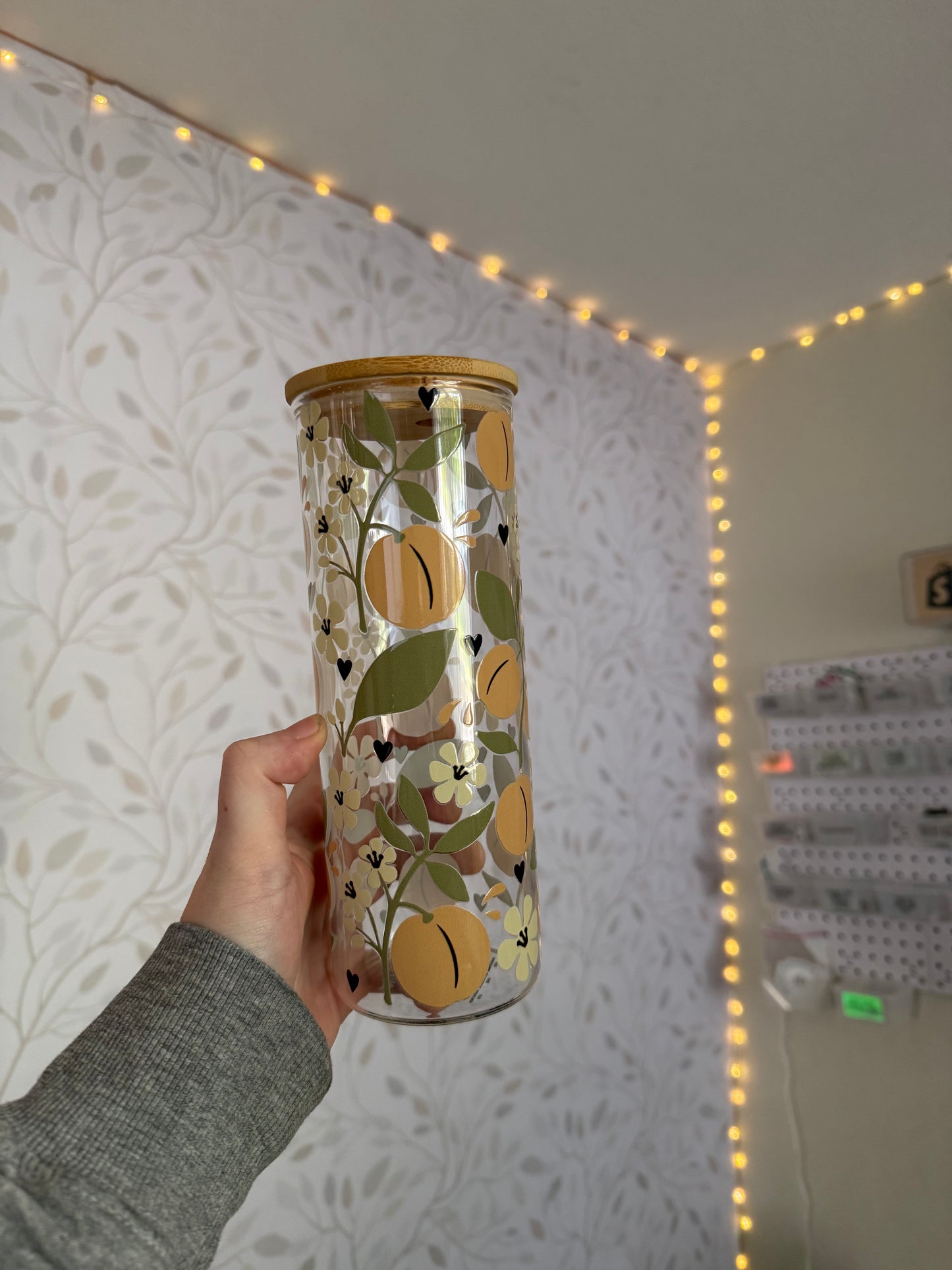 Peaches | UVDTF | 25oz Skinny Glass Tumbler