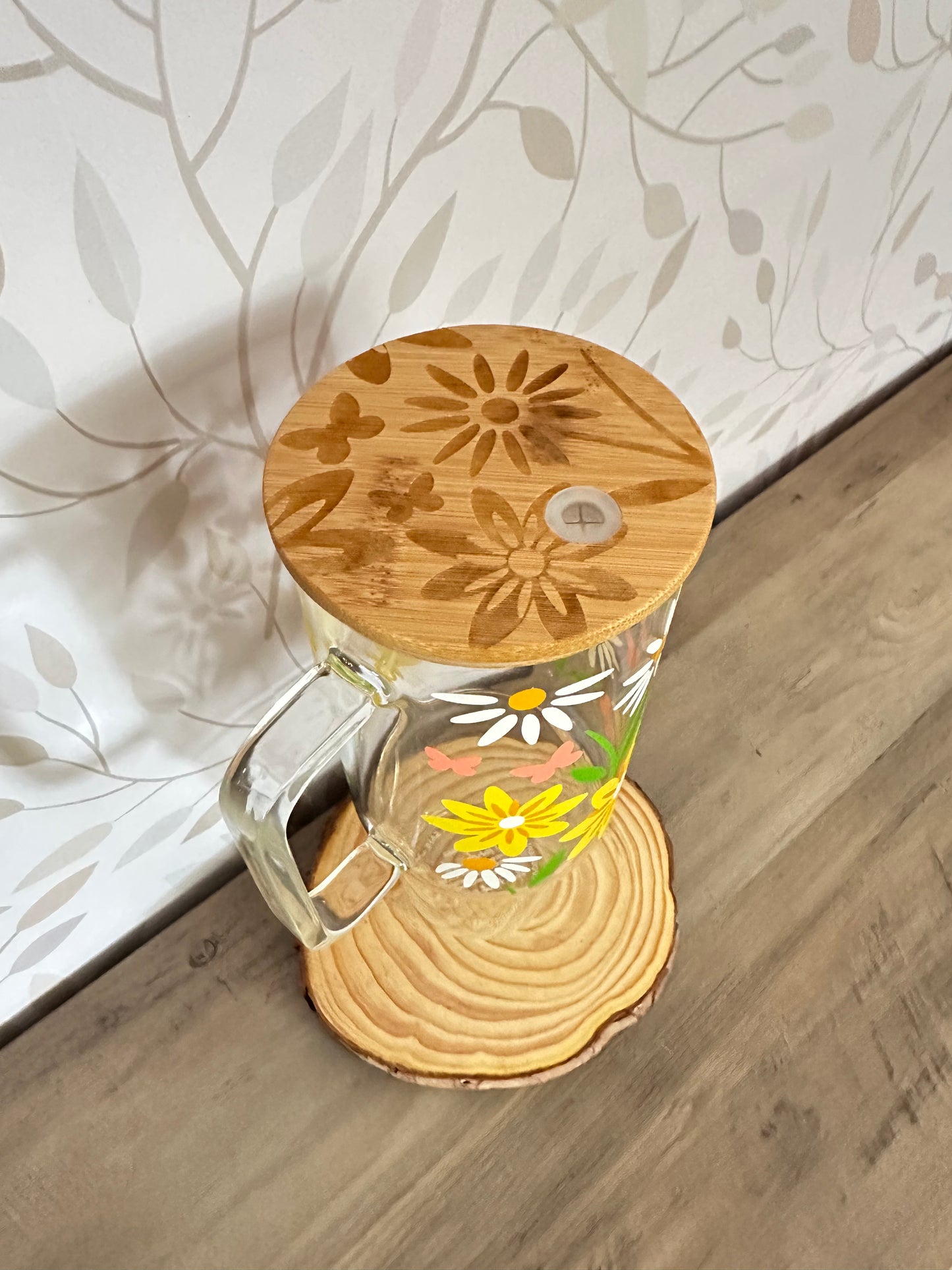 Summer Meadow | UVDTF | 40 oz Glass Tumbler with Bamboo Lid & Straw