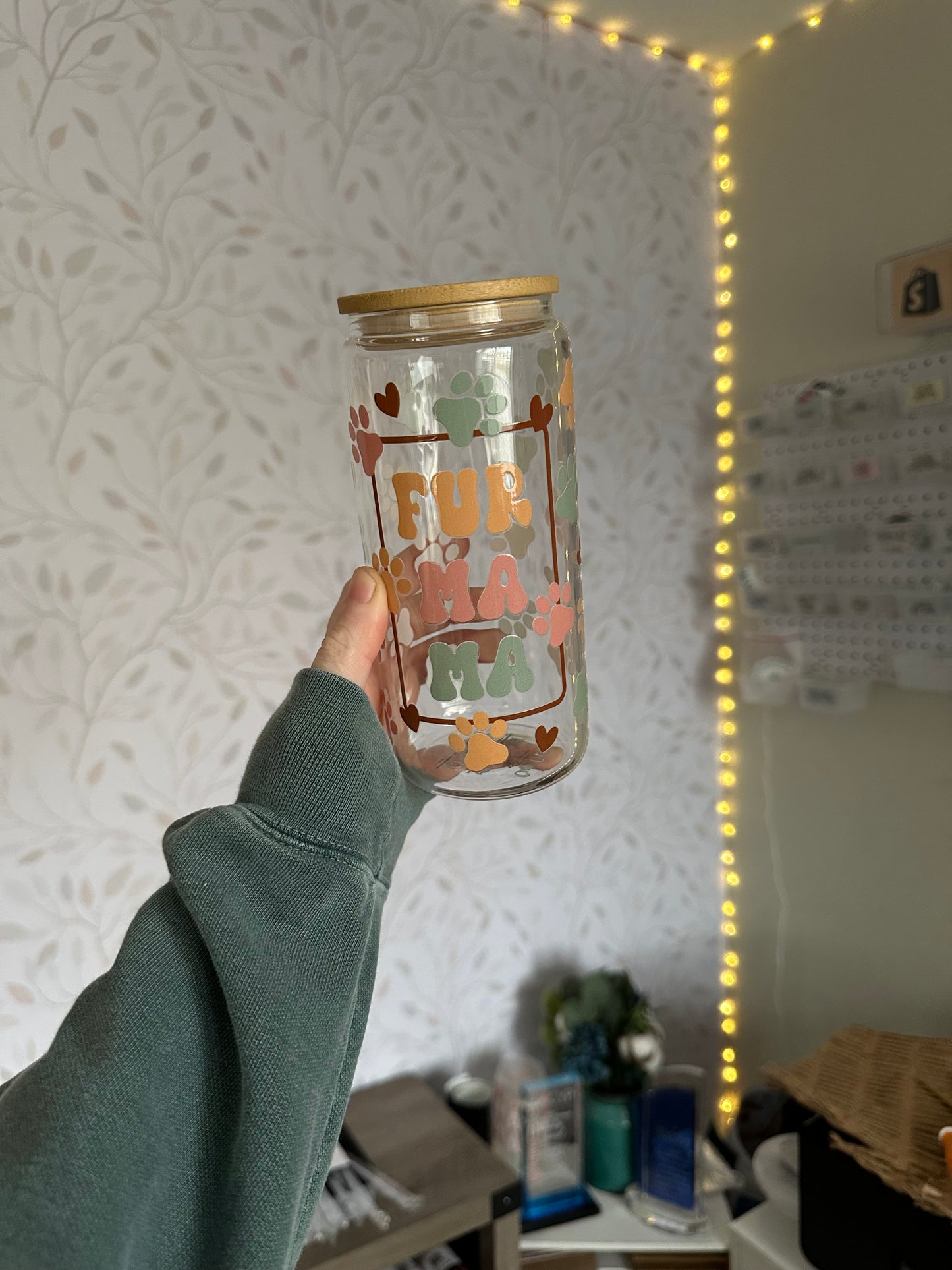 Fur Mama | UVDTF | 20 oz Libbey Can Glass with Bamboo Lid & Straw