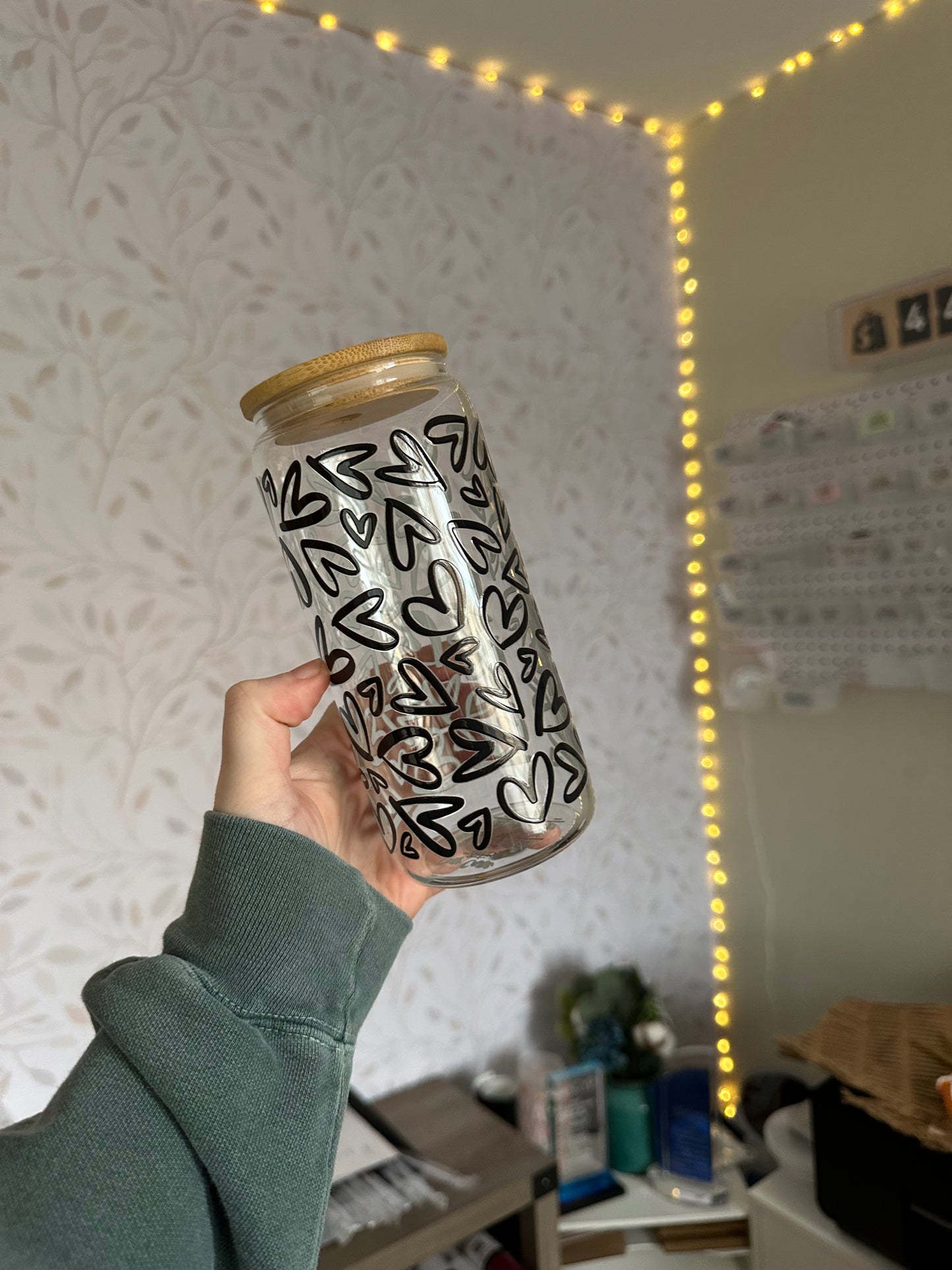 Hearts | UVDTF | 20 oz Libbey Can Glass with Bamboo Lid & Straw