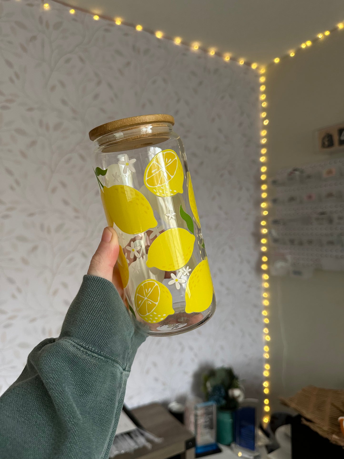 Lemon | VINYL | 20 oz Libbey Can Glass with Bamboo Lid & Straw
