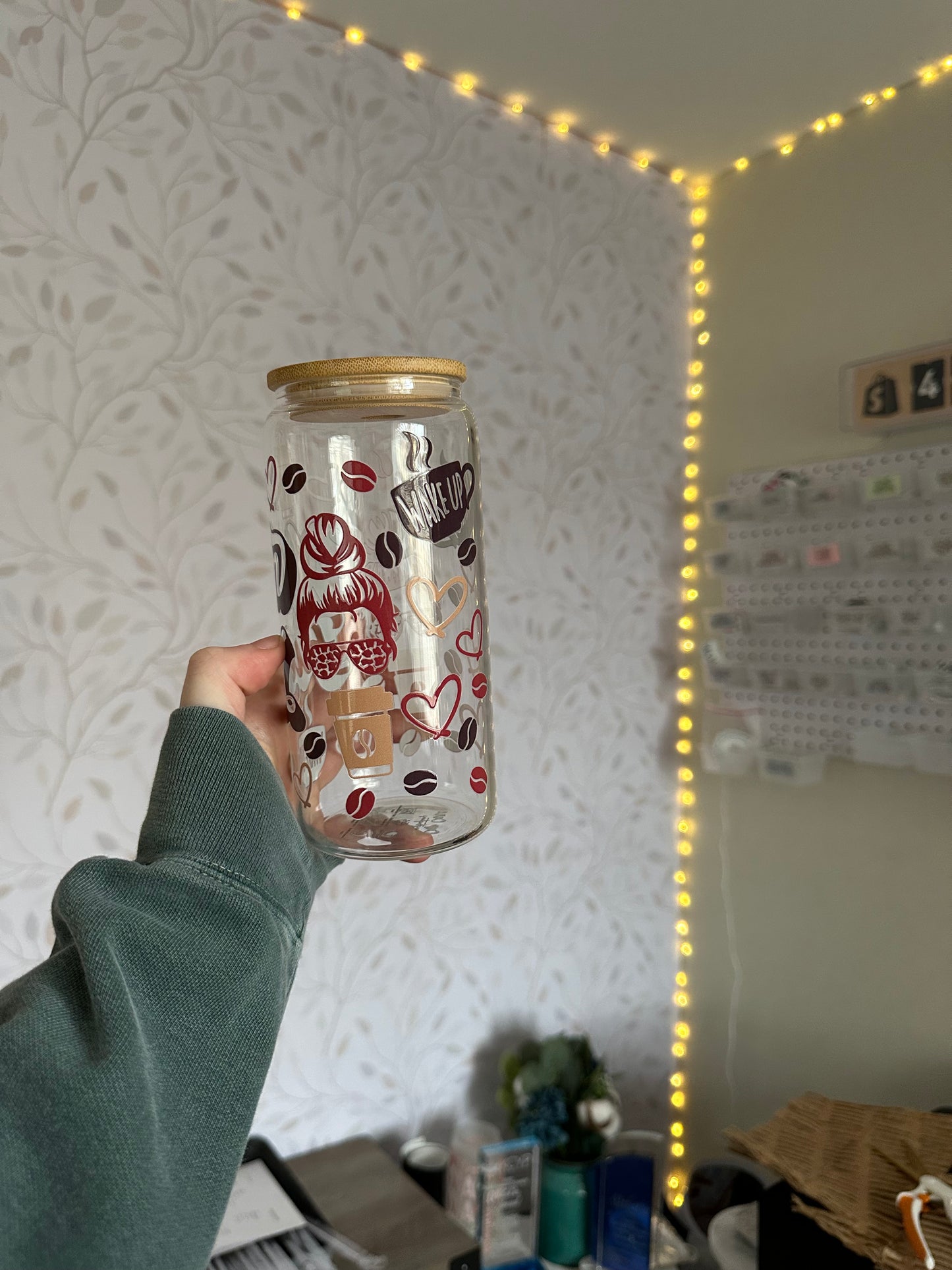 Mom Fuel - Coffee | UVDTF | 20 oz Libbey Can Glass with Bamboo Lid & Straw