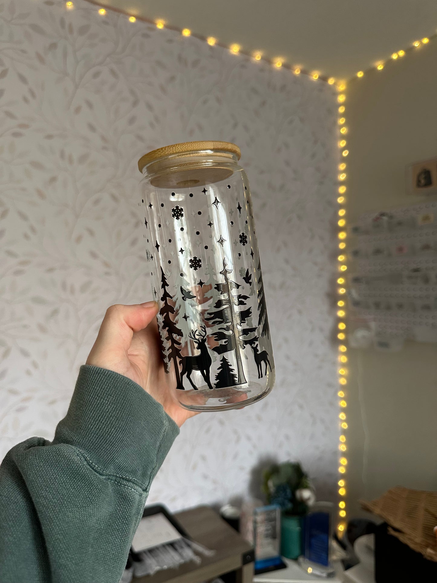 Winter Woodland | VINYL | 20 oz Libbey Can Glass with Bamboo Lid & Straw