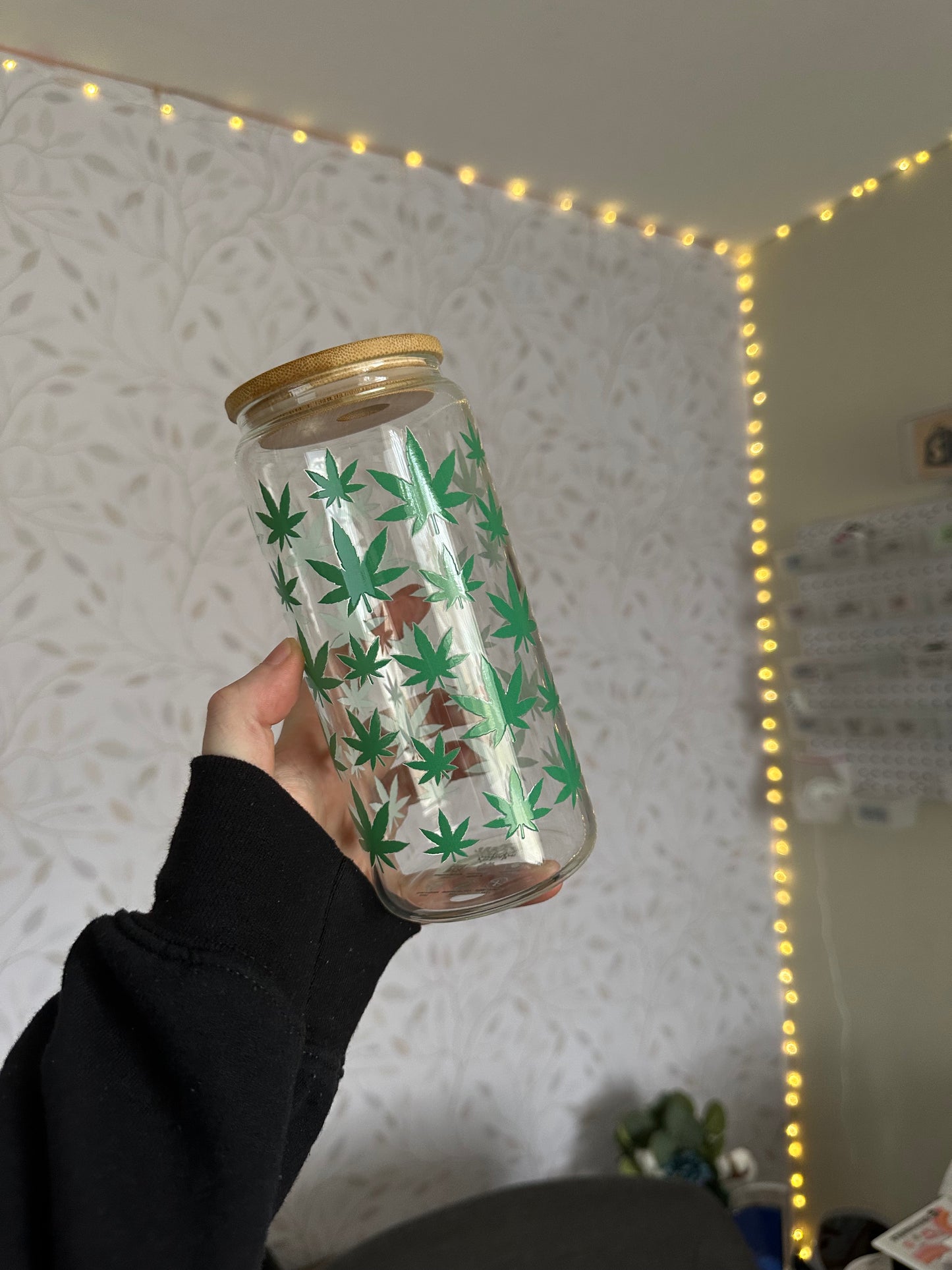 Weed | UVDTF | 20 oz Libbey Can Glass with Bamboo Lid & Straw