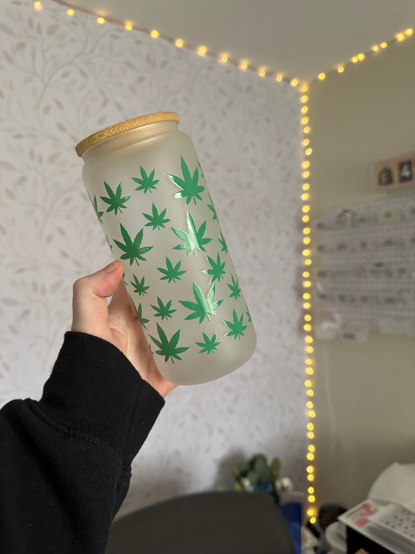 Weed | UVDTF | 20 oz Libbey Can Glass with Bamboo Lid & Straw