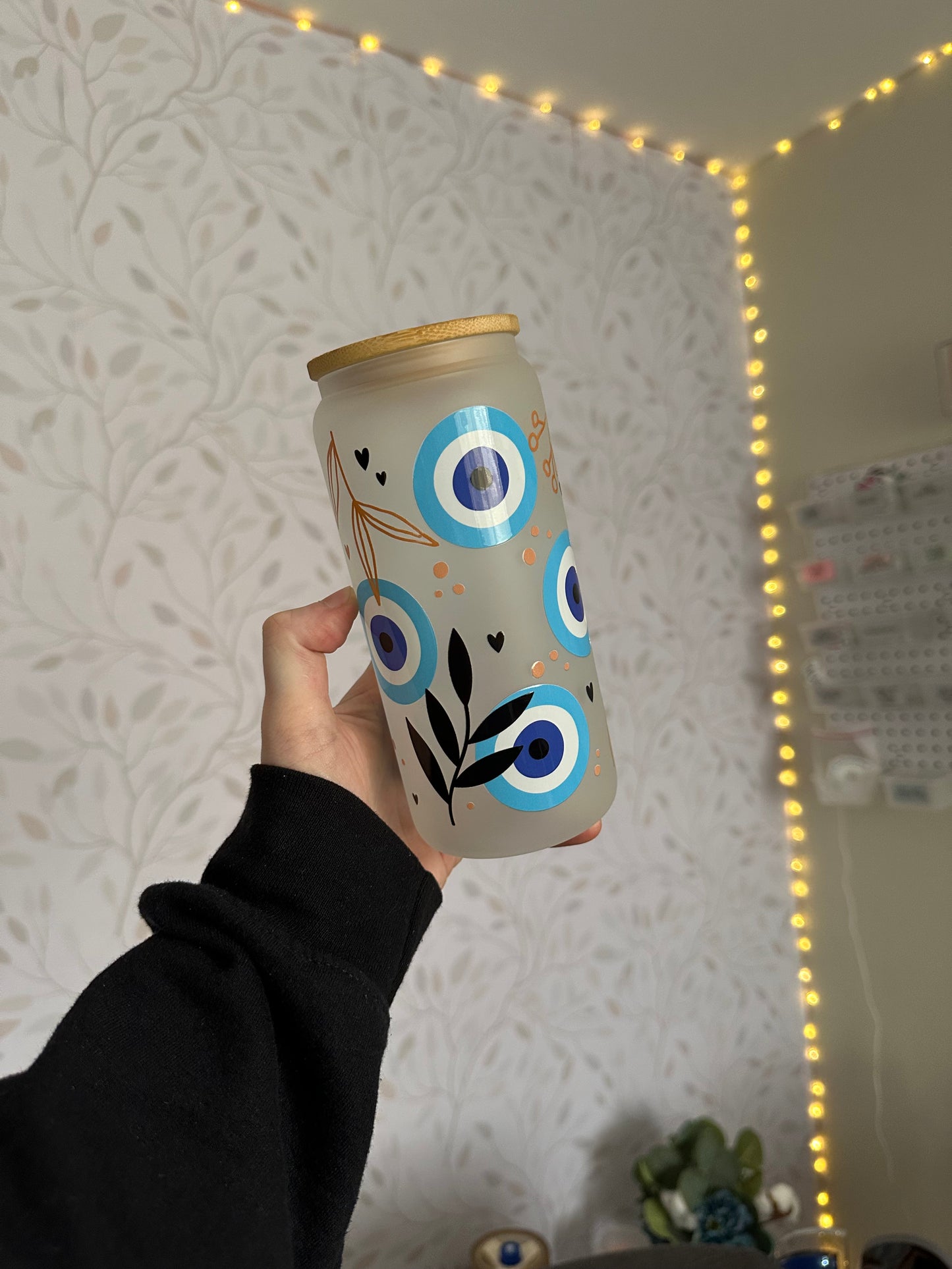 Evil Eye | UVDTF | 20 oz Libbey Can Glass with Bamboo Lid & Straw