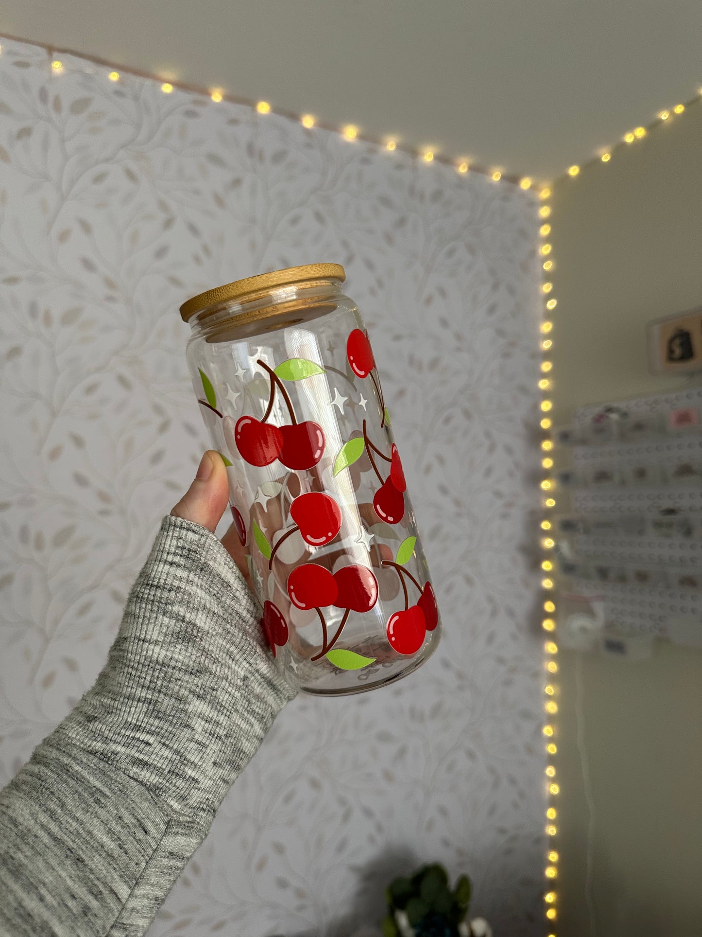 Cherry | VINYL | 20 oz Libbey Can Glass with Bamboo Lid & Straw