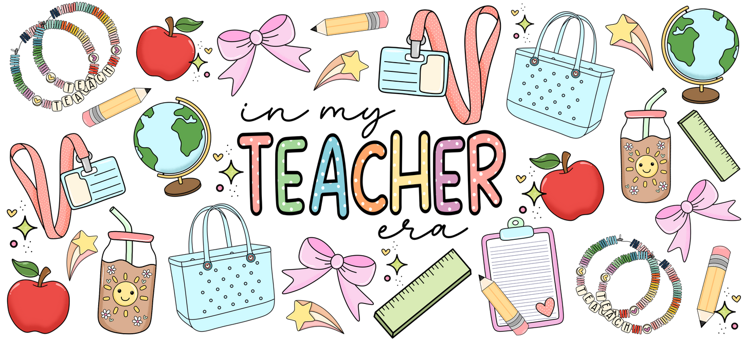 In My Teacher Era | UVDTF | 40oz Glass Tumbler with Bamboo Lid & Straw