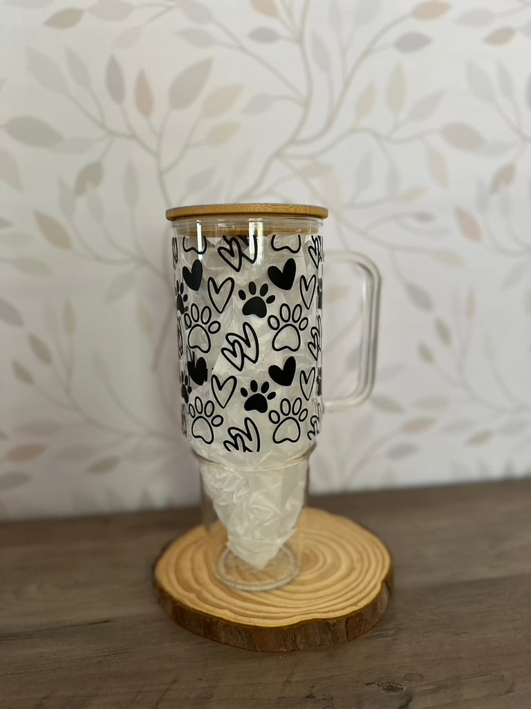 Dog Mom | VINYL | 40 oz Clear Glass Tumbler with Bamboo Lid & Straw